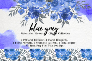 Blue Grey Watercolor Flower Clip-art