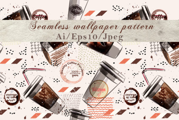 Coffee Vector Pattern with Brown Mugs