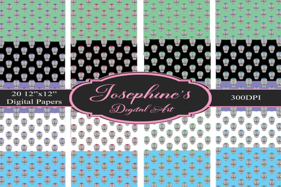 Colorful Sugar Skulls 20 Digital Papers