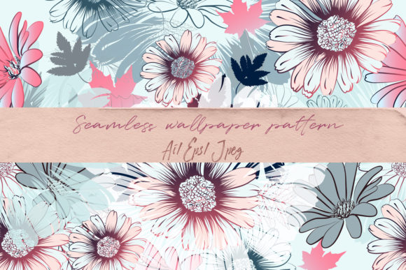 Floral Vector Pattern with Drawn Flowers