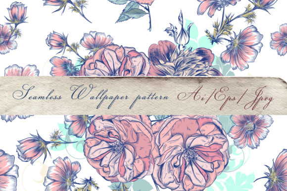 Hand-Drawn Roses & Cosmos Vector Pattern