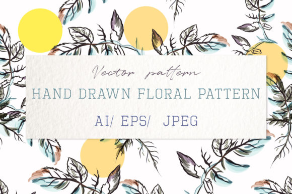 Pattern with Watercolor Leaves and Circles