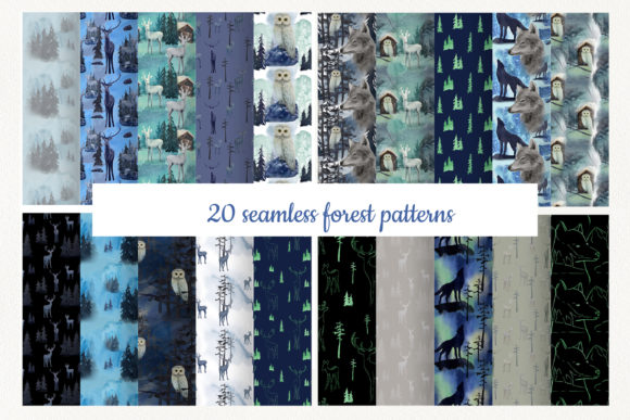Set of 20 Winter Forest Seamless Pattern