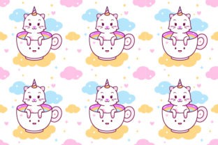 Unicorn Cat in Cup Seamless Pattern