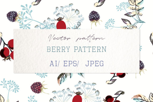 Vector Flower Pattern Watercolor Berries