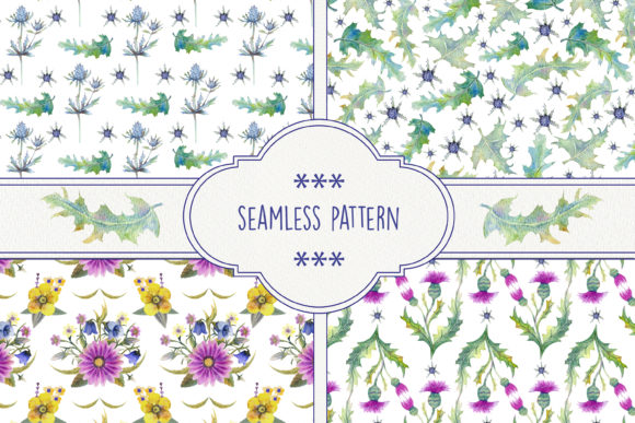 Wildflowers, Thistles, Prickly Leaves: Seamless Watercolor Textures for Purpose-Driven Design